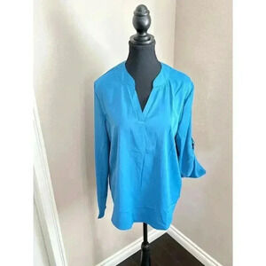 Roswear Large Teal V Neck Blouse